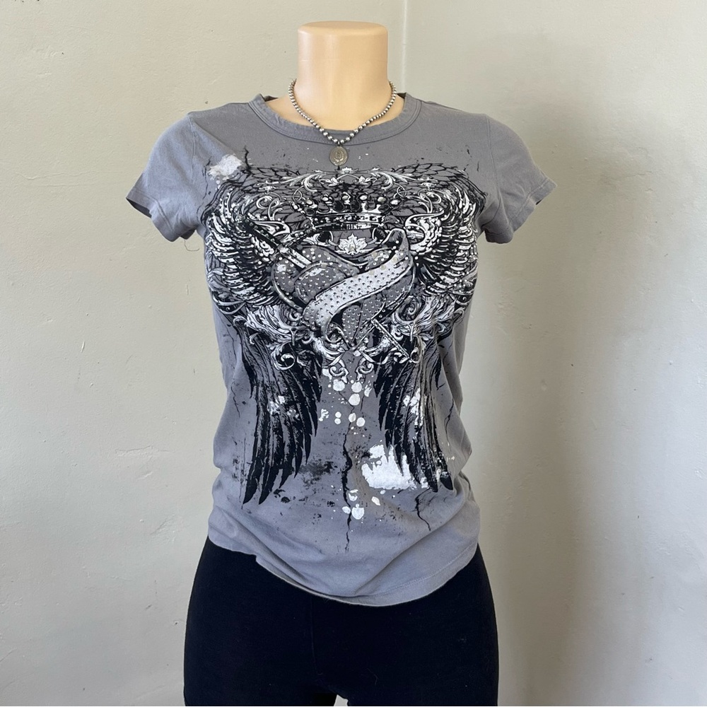 Wet Seal Gray Winged Graphic Tee